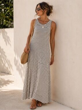 LOU & GREY FOR LOFT Sleeveless Summer Tank Striped Maxi Dress Beach Coastal XSm